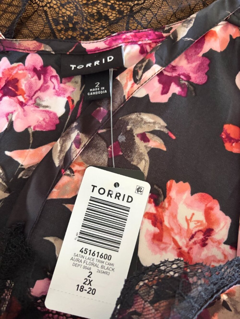 Torrid Satin Lace Trim Cami Size 18-20 In Aura Floral Black - Picture 7 of 7